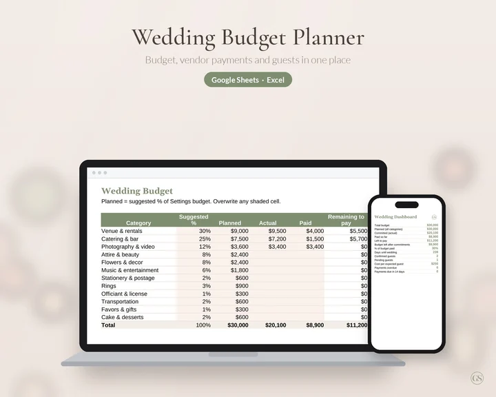 Main preview of the Wedding Budget Planner